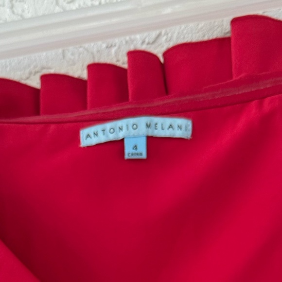 Antonio Melani Alicia Ruffled Pleated Dress Red Cocktail Off Shoulder Size 4 - Picture 6 of 14